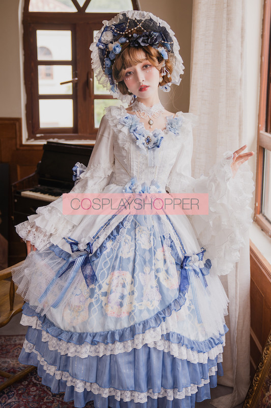 Blue Ruffles Elegant Long Sleeves Lolita Dress for Sale